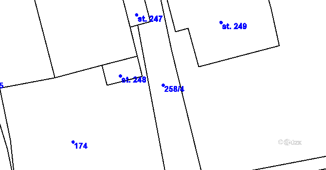 Parcela st. 258/4 v KÚ Modřec, Katastrální mapa