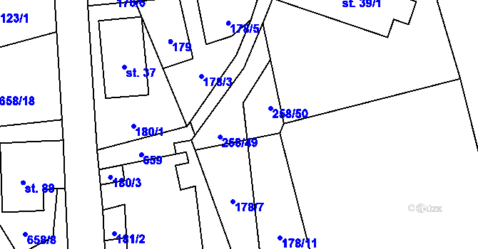Parcela st. 258/5 v KÚ Modřec, Katastrální mapa