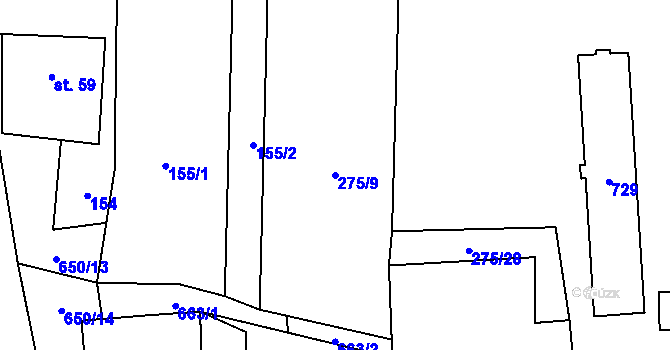 Parcela st. 275/9 v KÚ Modřec, Katastrální mapa