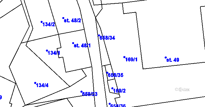 Parcela st. 658/4 v KÚ Modřec, Katastrální mapa