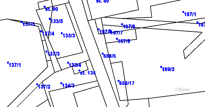 Parcela st. 658/5 v KÚ Modřec, Katastrální mapa