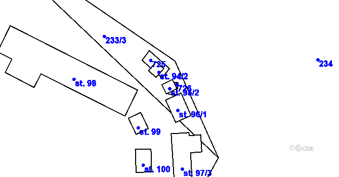 Parcela st. 95/2 v KÚ Modřec, Katastrální mapa