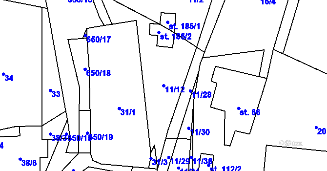 Parcela st. 11/12 v KÚ Modřec, Katastrální mapa