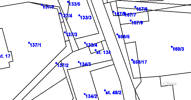 Parcela st. 134 v KÚ Modřec, Katastrální mapa