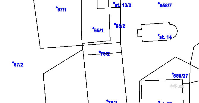 Parcela st. 70/2 v KÚ Modřec, Katastrální mapa
