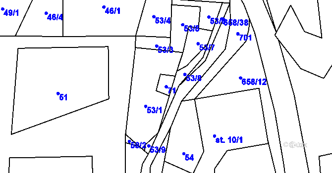 Parcela st. 71 v KÚ Modřec, Katastrální mapa