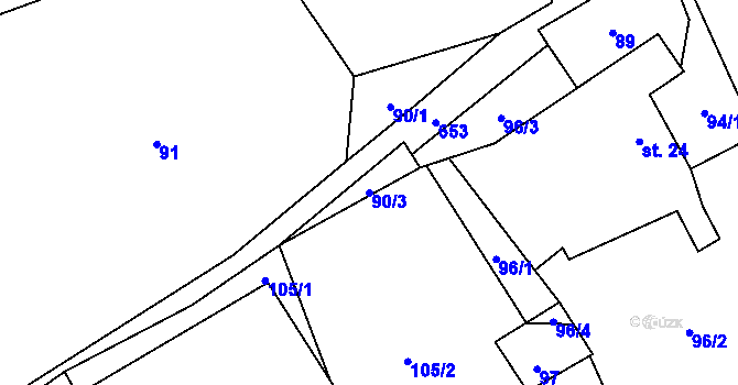 Parcela st. 90/3 v KÚ Modřec, Katastrální mapa