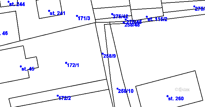 Parcela st. 258/9 v KÚ Modřec, Katastrální mapa