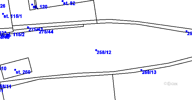 Parcela st. 258/12 v KÚ Modřec, Katastrální mapa