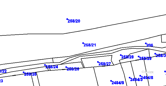 Parcela st. 258/21 v KÚ Modřec, Katastrální mapa