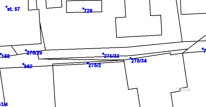 Parcela st. 275/33 v KÚ Modřec, Katastrální mapa