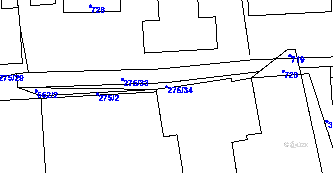 Parcela st. 275/34 v KÚ Modřec, Katastrální mapa