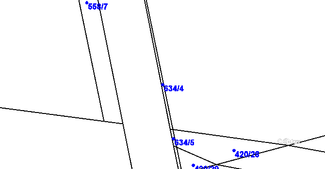 Parcela st. 634/4 v KÚ Modřec, Katastrální mapa
