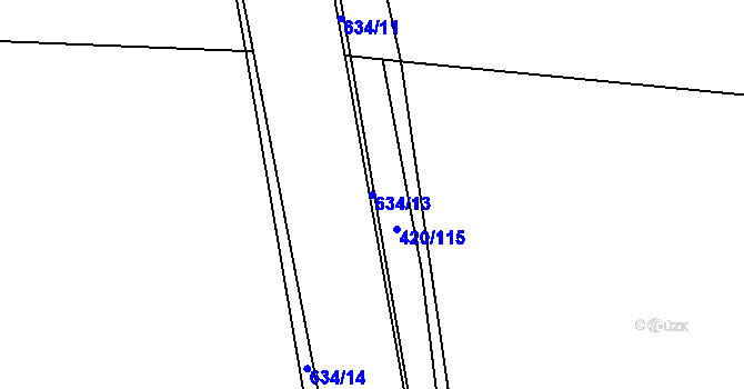 Parcela st. 634/13 v KÚ Modřec, Katastrální mapa