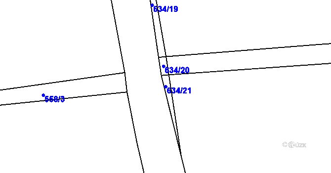 Parcela st. 634/21 v KÚ Modřec, Katastrální mapa