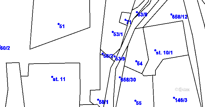 Parcela st. 58/2 v KÚ Modřec, Katastrální mapa