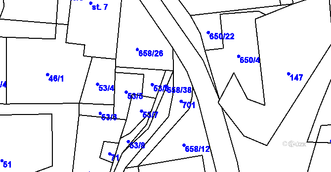 Parcela st. 658/38 v KÚ Modřec, Katastrální mapa