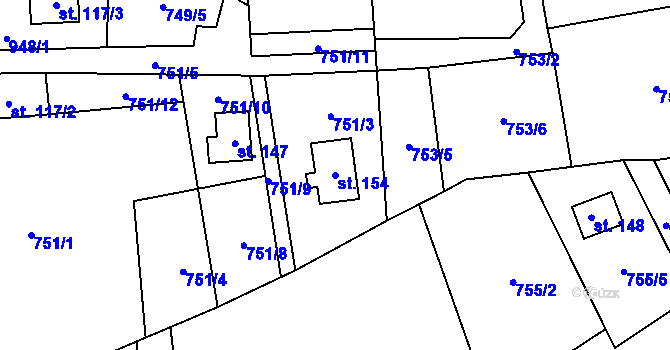Parcela st. 154 v KÚ Kostelík, Katastrální mapa