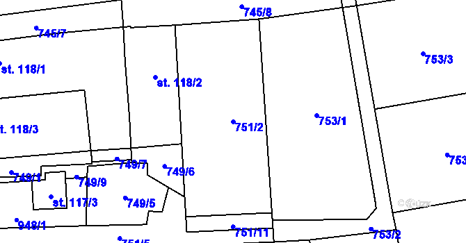 Parcela st. 751/2 v KÚ Kostelík, Katastrální mapa
