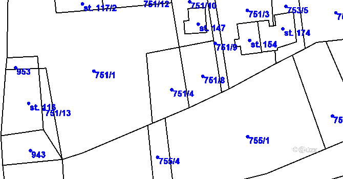 Parcela st. 751/4 v KÚ Kostelík, Katastrální mapa