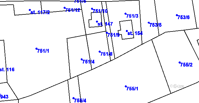Parcela st. 751/8 v KÚ Kostelík, Katastrální mapa