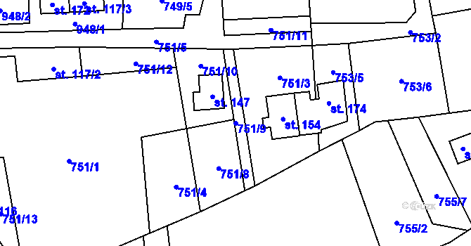 Parcela st. 751/9 v KÚ Kostelík, Katastrální mapa