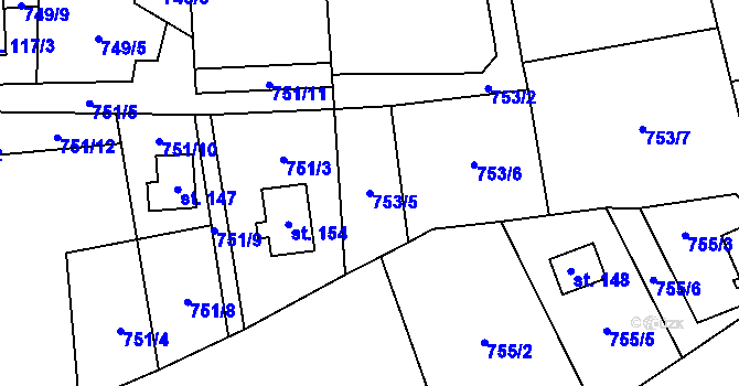 Parcela st. 753/5 v KÚ Kostelík, Katastrální mapa