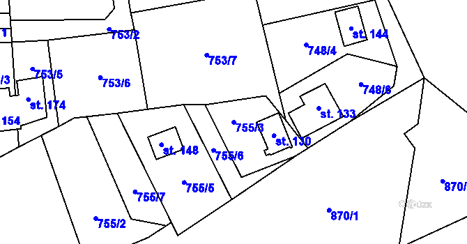 Parcela st. 755/3 v KÚ Kostelík, Katastrální mapa