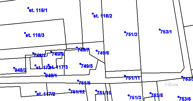 Parcela st. 749/6 v KÚ Kostelík, Katastrální mapa