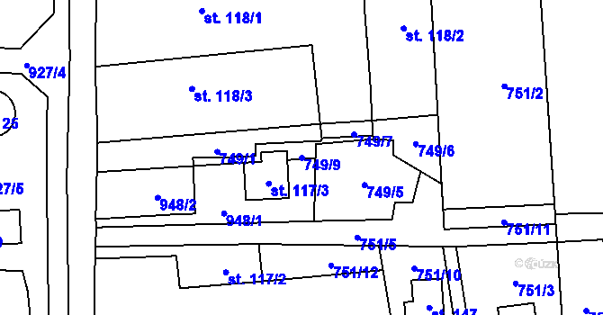 Parcela st. 749/9 v KÚ Kostelík, Katastrální mapa