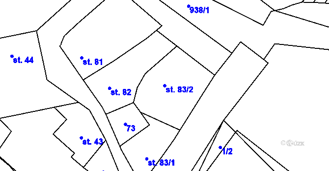 Parcela st. 83/2 v KÚ Modřejovice, Katastrální mapa
