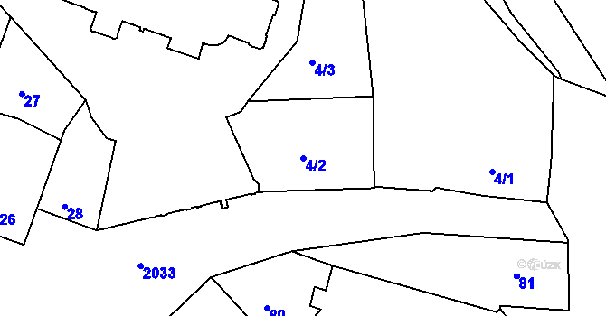 Parcela st. 4/2 v KÚ Modřice, Katastrální mapa
