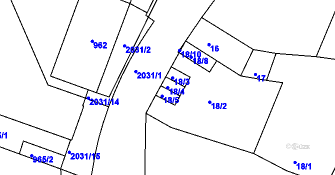 Parcela st. 18/4 v KÚ Modřice, Katastrální mapa