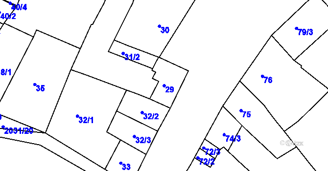 Parcela st. 29 v KÚ Modřice, Katastrální mapa