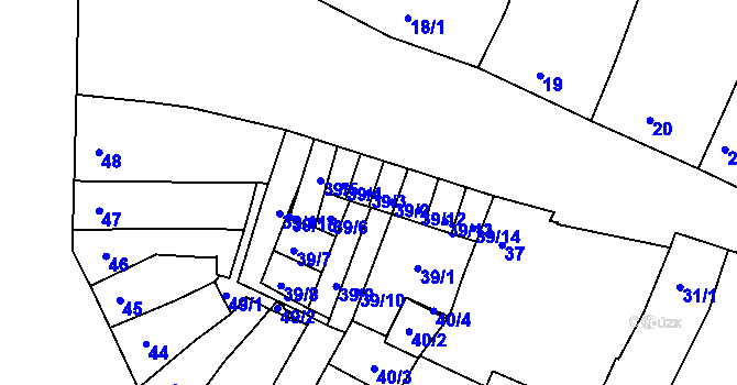 Parcela st. 39/3 v KÚ Modřice, Katastrální mapa