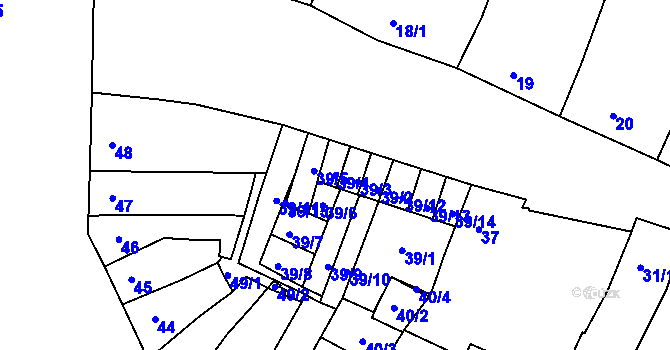 Parcela st. 39/4 v KÚ Modřice, Katastrální mapa