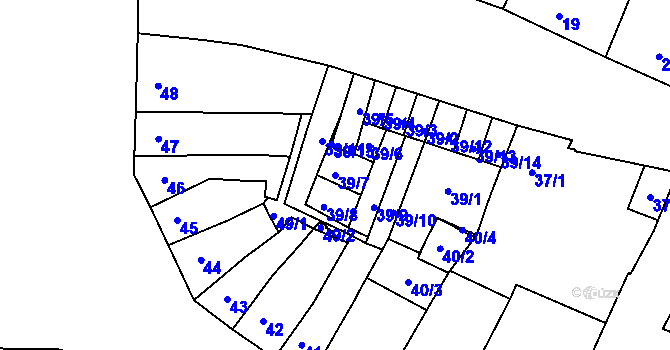 Parcela st. 39/7 v KÚ Modřice, Katastrální mapa
