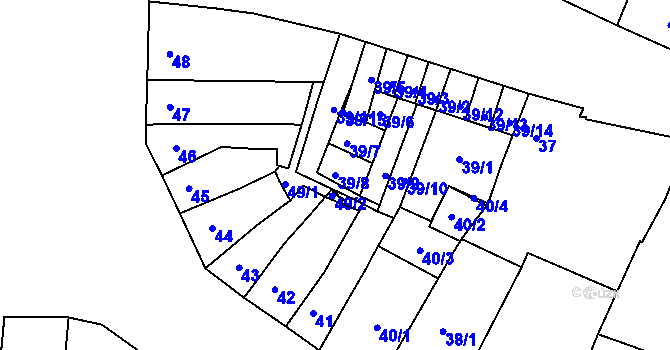 Parcela st. 39/8 v KÚ Modřice, Katastrální mapa
