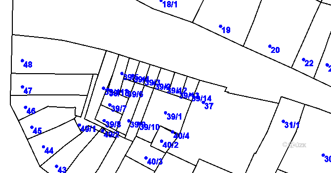 Parcela st. 39/12 v KÚ Modřice, Katastrální mapa