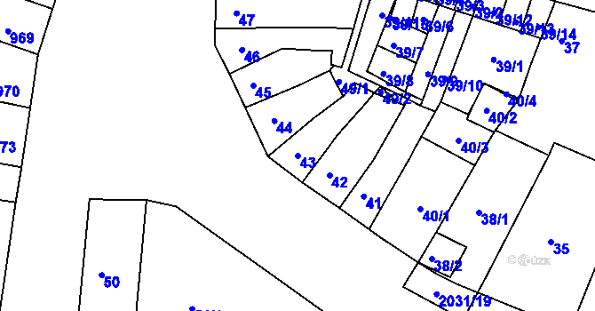 Parcela st. 43 v KÚ Modřice, Katastrální mapa