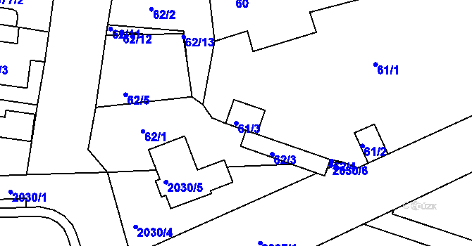 Parcela st. 61/3 v KÚ Modřice, Katastrální mapa