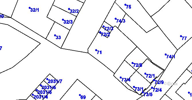 Parcela st. 71 v KÚ Modřice, Katastrální mapa