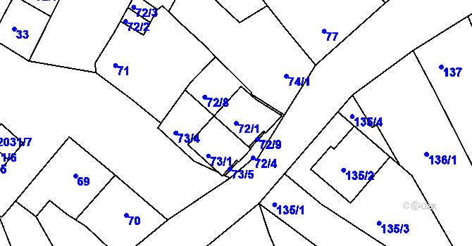 Parcela st. 72/1 v KÚ Modřice, Katastrální mapa