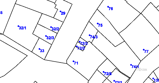 Parcela st. 72/3 v KÚ Modřice, Katastrální mapa