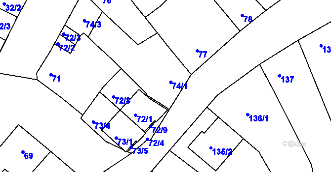 Parcela st. 74 v KÚ Modřice, Katastrální mapa