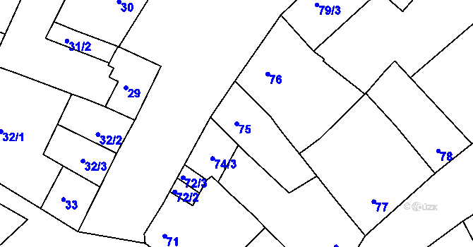 Parcela st. 75 v KÚ Modřice, Katastrální mapa