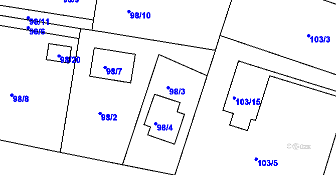 Parcela st. 98/3 v KÚ Modřice, Katastrální mapa
