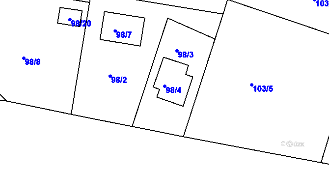 Parcela st. 98/4 v KÚ Modřice, Katastrální mapa