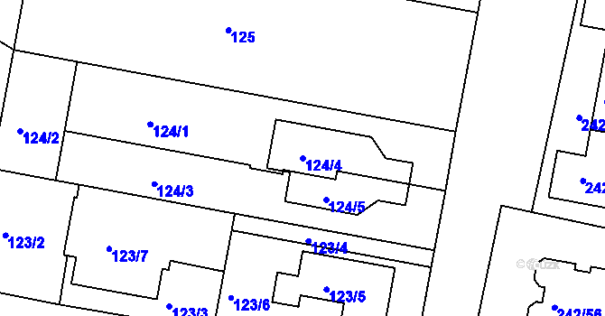 Parcela st. 124/4 v KÚ Modřice, Katastrální mapa