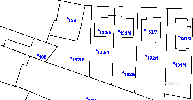Parcela st. 132/4 v KÚ Modřice, Katastrální mapa